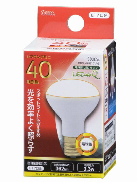 オーム電機｜OHM ELECTRIC LDR3L-W-E17 A9 LED電球 ミニレフ形 LEDdeQ ホワイト E17 /レフランプ形 /40W相当 /電球色 /1個 LDR3LWE17A9