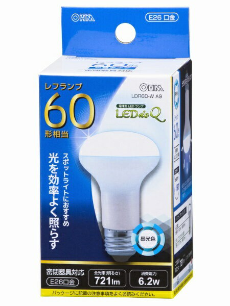 オーム電機｜OHM ELECTRIC LDR6D-W A9 LED電球 LEDdeQ ホワイト E26 /昼光色 /1個 /60W相当 /レフランプ形 LDR6DWA9