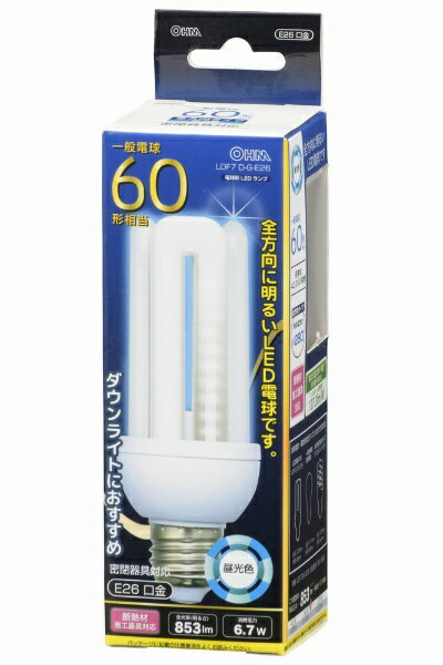 オーム電機｜OHM ELECTRIC LDF7D-G-E26 LED電球　D形 ホワイト [E26 /昼光色 /1個 /60W相当 /全方向タイプ][LDF7DGE26]