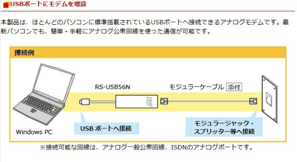 【エントリー2倍＆最大全額ポイント還元｜6/11迄】 ラトックシステム｜RATOC Systems 〔モデム〕 USB 56K DATA/14.4K FAX Modem RS-USB56N ホワイト[RSUSB56N]