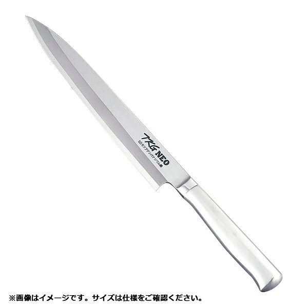 刀身とハンドルが一体化した、TKG-NEOシリーズ「柳刃包丁」（左利き用）■包丁の仕様・形状：柳刃（正夫）型・刃型：片刃・刃渡りサイズ：27cm※本製品は左利き用です。お求めの際はご注意ください。■刀身とハンドルの一体化　ハンドルが抜けることがなく、菌の侵入や増殖を防ぎます。また、熱湯消毒も可能なので衛生的です。■左右非対称ハンドル　ハンドルが握りやすく滑りにくくなっています。■ステンレス製のモナカハンドル　ハンドルの板厚を薄く空洞にすることで軽量化し、手の負担を軽減しています。■TKG-NEOシリーズ（刀身・ハンドル一体化タイプ）2021年4月時点取り扱い・ペティーナイフ（12、15cm）・牛刀（18、21、24、27、30cm）・筋引（24、27cm）・洋出刃（17、21、24cm）・三徳（17cm）・菜切（16.5cm）・柳刃（21、24、27、30cm）・蛸引（24、27、30cm）・小出刃（10.5、12cm）・出刃（15、16.5、18、21cm）・骨スキ（15cm）・パンスライサー（21.5cm）・中華包丁（22、22.5 cm）※22.5cmは薄口・厚口タイプがあります。・柳刃(左利き用) （24、27cm）・出刃(左利き用) （15、16.5cm）※数字は刃渡りサイズです。