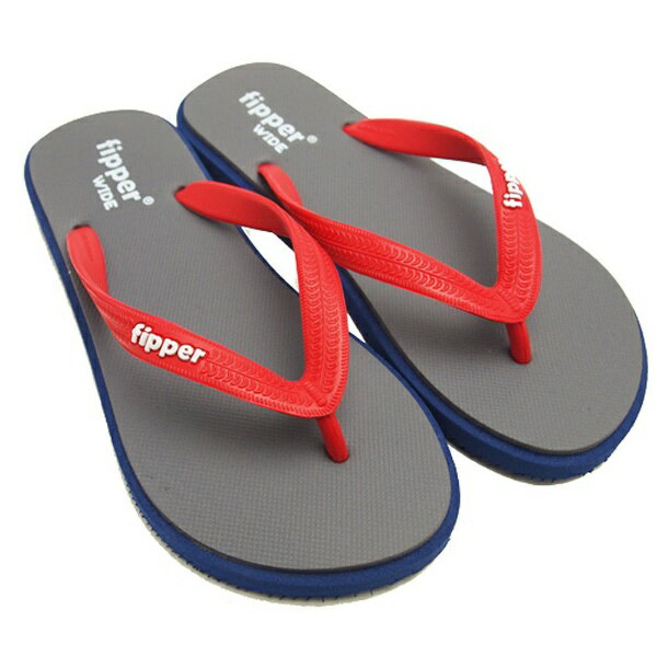FIPPER｜フィッパー 27.0cm 男女兼用 ビーチサンダル fipper WIDE カラフル 幅広タイプ 立体的デザイン GREY×NAVY×RED FJ02-W04