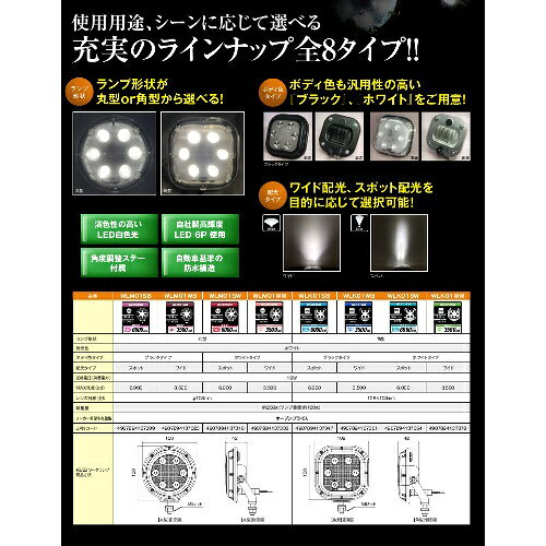スタンレー電気｜STANLEY ELECTRIC WLK01WB LEDワークランプ 角型 3500cd ウィドタイプ　本体：黒色