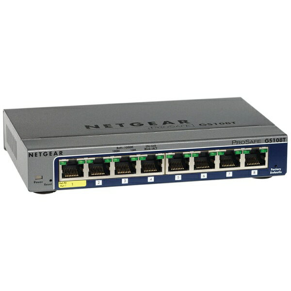 NETGEAR｜ネットギア スイッチングハブ［8ポート・Gigabit対応・ACアダプタ］　スタンドアロンスマートスイッチ GS108T GS108T-200JPS[GS108T200JPS]