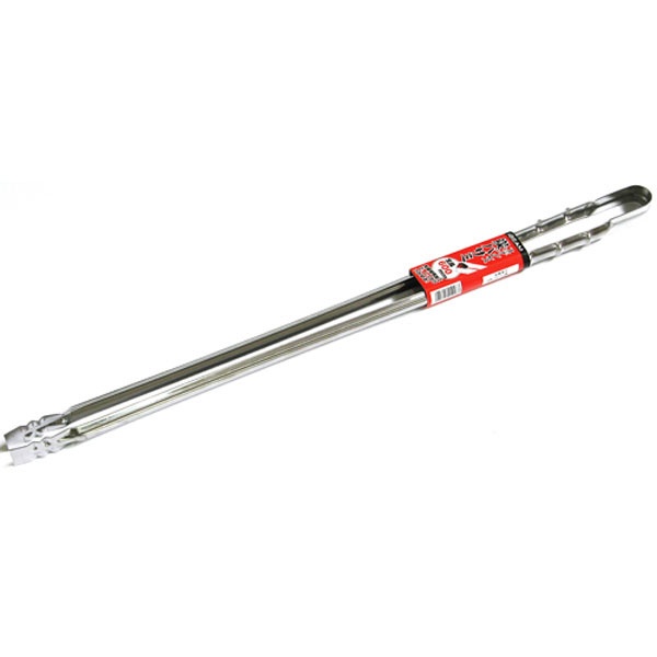 バーベキュー時やごみ拾いなど、持ち手が長く作業に便利な炭ばさみ。■600mmの全長で大型のバーベキューコンロ内の炭の調整に大変便利です。■先端の波型加工でつかんだものをしっかり挟み、作業効率抜群。■ステンレス製のため、サビにも強い。