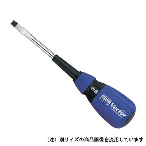 小さな力で強力なネジ締めができるオリジナル形状です。押しながら力のよく伝わる大径クッショングリップです。サックに入る先細形状になっています。刃先は、高精度ブラックポイント加工です。仕様●サイズ：(-)8.0mm。●軸長：150mm。●全長：236mm。●全身焼入。●刃先マグネット入り。●環境対策品。材質●クロームバナジューム鋼。●刃先：ブラックポイント加工。●柄：エラストマー樹脂。