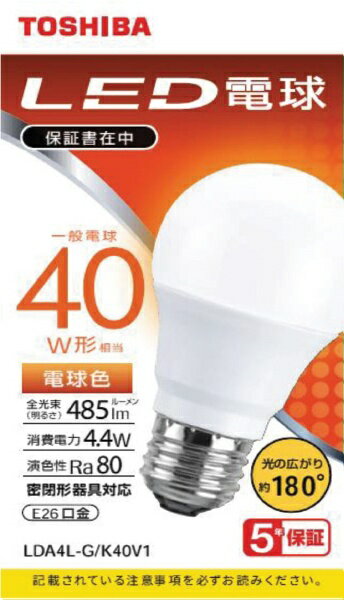 ��ǡ�TOSHIBA LED�ŵ� LDA4L-G/K40V1 [E26 /�����ŵ�� /40W���� /�ŵ忧 /1�� /���۸�������]