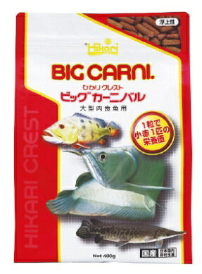 いままでの餌のサイズに満足できなかった魚のための“ビッグ”な粒。ガーパイクなど餌を食べる動作が不得意な魚種にも食べやすく、十分な食べごたえ。大型肉食魚の食性にあわせて動物質原料をふんだんに配合。大型魚に必要な各種ビタミンやミネラルをバランスよく添加していますので、ボリューム感のある健全な成長をサポートします。大型魚の嗜好性について視覚、嗅覚、味覚とあらゆる角度から研究・分析。大きな粒が大型魚の視覚を刺激、肉食魚の食欲を促すアミノ酸等との相乗効果で抜群の食いつきを見せます。また、すばやく水を吸って柔らかいスポンジ構造に変化。より自然な食感に近づけ、吐き出しを抑えます。バイオテクノロジーにより開発された、超高単位カロチノイドを配合し、従来の色揚げでは不可能な野生色を再現します。 ----------------------------------------------------------------------------広告文責：株式会社ビックカメラ楽天　050-3146-7081メーカー：キョーリン商品区分：ペットフード----------------------------------------------------------------------------