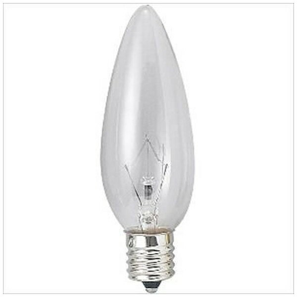 シャンデリア電球 C32［口金E12 /10W］◆ガラスの形状が炎形の電球です。クリスタルガラスセードを使用器具に取り付けたり、ランプ単体だけでもムード照明が演出。【用途】●スポット照明・スタンド・ダウンライトなどに。【仕様】●ガラス仕上:クリヤー●ガラス径:32●全長:96●定格電圧(V):110●口金:E12●定格消費電力(W):10●全光束(lm):60●定格寿命(H):1500