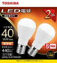 東芝｜TOSHIBA LED電球 ミニクリプトン形 調光非対応 440lm 配光角ビーム角180度 広配光タイプ LDA4L-G-E17S40V2P E17 /一般電球形 /40W相当 /電球色 /2個