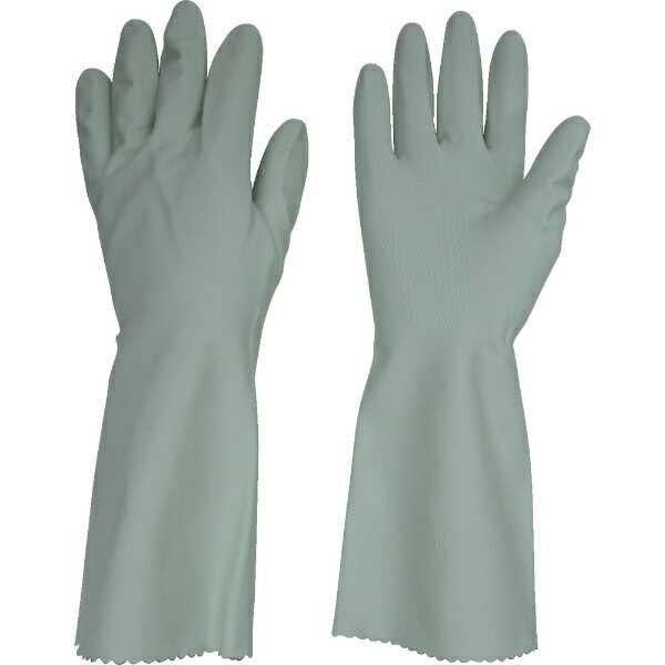 ■塩化ビニール製で、天然ゴム製に比べて油や洗剤に強い手袋です。■裏植毛付きのため、肌触りがよく着脱がスムーズです。■イヤなにおいを抑える抗菌防臭加工を施しています。■すべり止め付きで、作業性に優れています。【用途】・農業、漁業、機械部品洗浄、組立、印刷。【仕様】・色： グリーン・サイズ： M・全長（cm）： 32.0・手のひら周り（cm）： 20.8・中指長さ（cm）： 7.7・厚さ（mm）： 約0.5・すべり止め： あり・抗菌防臭加工【材質／仕上】・表： 塩化ビニール樹脂・裏： レーヨン、綿（植毛）