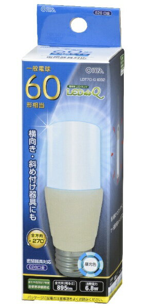 オーム電機｜OHM ELECTRIC LED電球 LEDdeQ LDT7D-GIG92 [E26 /T形 /60W相当 /昼光...