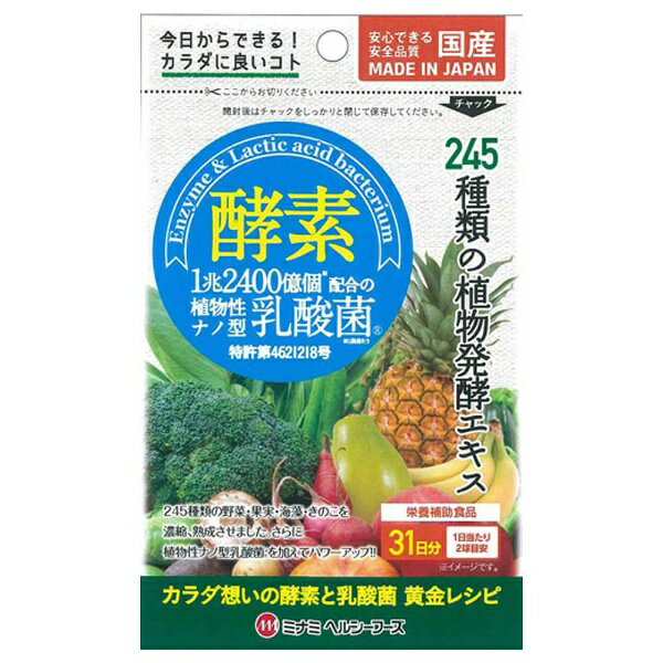 245種類の野菜・果実・海藻・きのこを濃縮、熟成させた植物発酵エキスに、注目のナノ型乳酸菌を配合しました。 【成分】【主要成分／2球当たり】 乳酸菌　400億個 ----------------------------------------------------------------------------広告文責：株式会社ビックカメラ楽天　050-3146-7081メーカー：ミナミヘルシーフーズ　minami商品区分：美容・ダイエット食品----------------------------------------------------------------------------