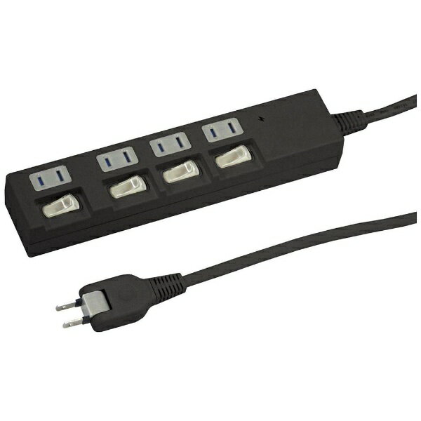 YAZAWA｜ヤザワ 節電タップ 黒 YZBKS442B 2.0m /4個口 /スイッチ付き（個別） YZBKS442B