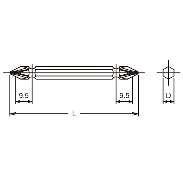 山下工業研究所　KO-KEN　TOOL 123PN.75-2 1/4インチ(6.35mm)H プラス両頭ビット(9mm溝) 全長75mm No.2 123PN.75-2