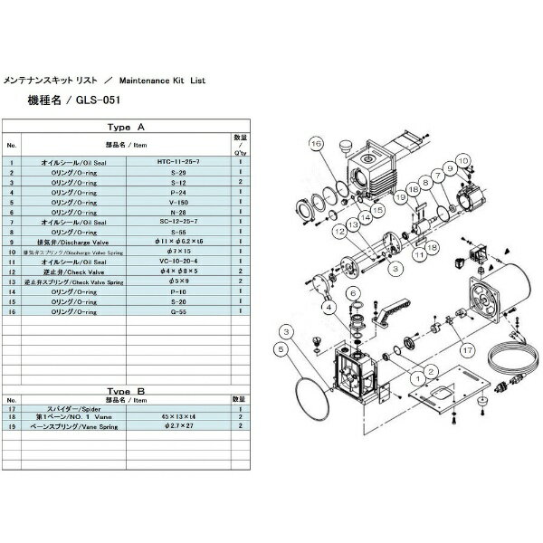 アルバック機工｜ULVAC KIKO ULVAC　GLS−051用メンテナンスキットA GLS-051MAINTENANCEKITA