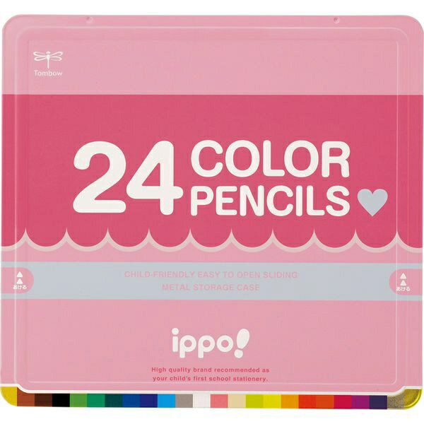 トンボ鉛筆｜Tombow ippo!(イッポ) スライド缶入色鉛筆 24色セット プレーン Pink CL-RPW0424C...