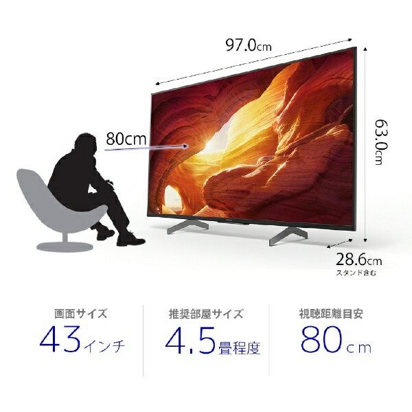 ソニー　SONY KJ-43X8000H 液晶テレビ BRAVIA [43V型 /4K対応 /BS・CS 4Kチューナー内蔵 /YouTube対応][テレビ 43型 43インチ]