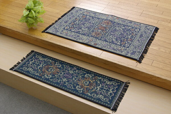 イケヒコ｜IKEHIKO い草マット FビビアンBL 約30×120cm（裏:ウレタン） ブルー