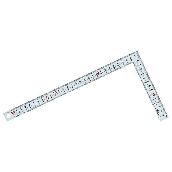 8つの側面全てに目盛が入っています。 用途；各種墨付け、ケガキ作業、直角・長さ測定に!! 仕様；表目盛…長枝/（外目盛）30cm、（内目盛）25cm　短枝/（外目盛）15cm、（内目盛）10cm　裏目盛…長枝/（外目盛）30cm、（内目盛）25cm　短枝/（外目盛）15cm、（内目盛）10cm　※表裏同目 仕様；角部形状…同厚　直角度…100mmにつき0.1mm以下　長さの許容差…±0.2mm 仕様；材質…ステンレス JIS適合品　赤数字入り　8段目盛
