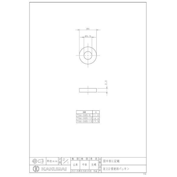 カクダイ｜KAKUDAI 794-065-10 圧力計接続用パッキン 794-065-10