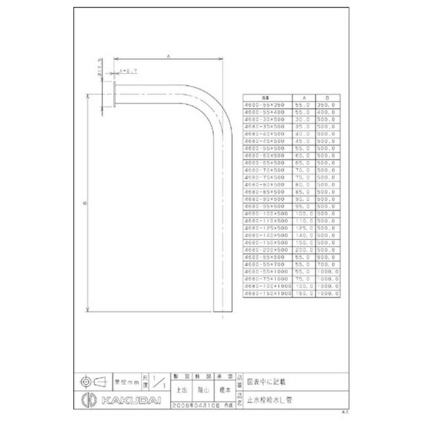 カクダイ｜KAKUDAI 4680-150×500 止水栓給水L管 4680-150x500