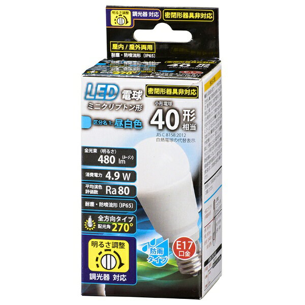 オーム電機｜OHM ELECTRIC LED電球 ミニクリプトン形 調光器対応 防雨タイプ LDA5N...