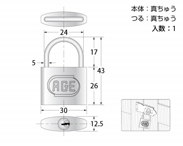 ハイロジック｜HILOGIK GY038 南京錠30mm 同一キー 3本キー 00071038-001