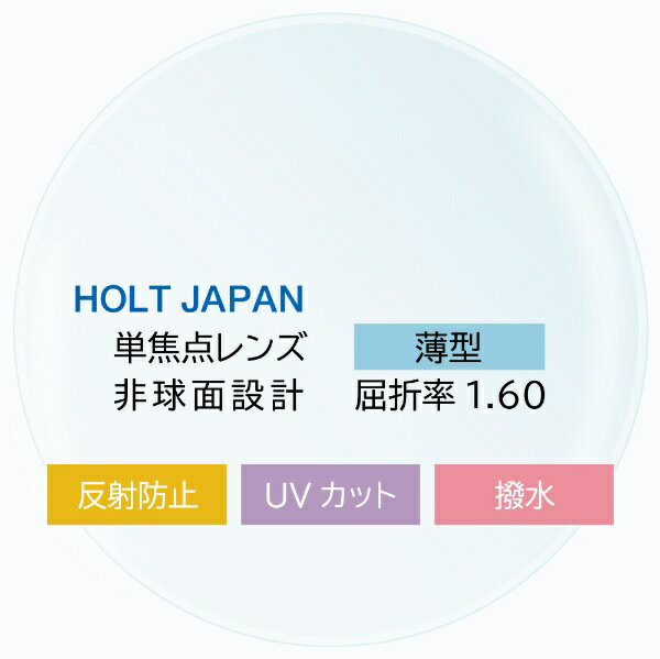 【メガネレンズ（2枚組）】 HOLTジャパン 【HOLT】屈折率1.60 薄型 単焦点 非球面 UVカットレンズ（2枚組）EA60VS【メガネフレームとご一緒にお買い求めください】