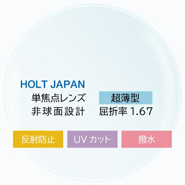 【メガネレンズ（2枚組）】 HOLTジャパン 【HOLT】屈折率1.67 超薄型 単焦点 非球面 UVカットレンズ（2枚組）EA67VS【メガネフレームとご一緒にお買い求めください】