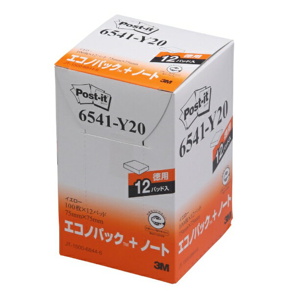 3Mジャパン｜スリーエムジャパン エコノパックノート　75mm×75mm　100枚×12パッド Post-it(ポスト・イット) イエロー 6541-Y20
