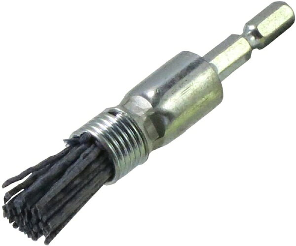 軸径：六角6.35mm。ブラシ部：15×30mm。研磨部：15×30mm。線材：ナイロン。粒度： #180。最高回転数：6,000min-1。