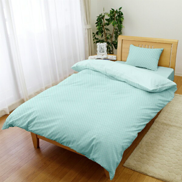楽天ビック(ビックカメラ×楽天)の小栗｜OGURI 【ベッド用カバー3点セット】　市松柄 シングルロングサイズ (グリーン)｜アングル2