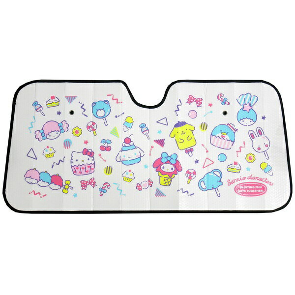 BONFORM｜ボンフォーム サンシェード サンリオ/キティ サンリオキャラMIX 軽/普通車 フロントガラス用 ワンタッチ吸盤 UVカット 120x60cm ホワイト 7577-01WHのサムネイル