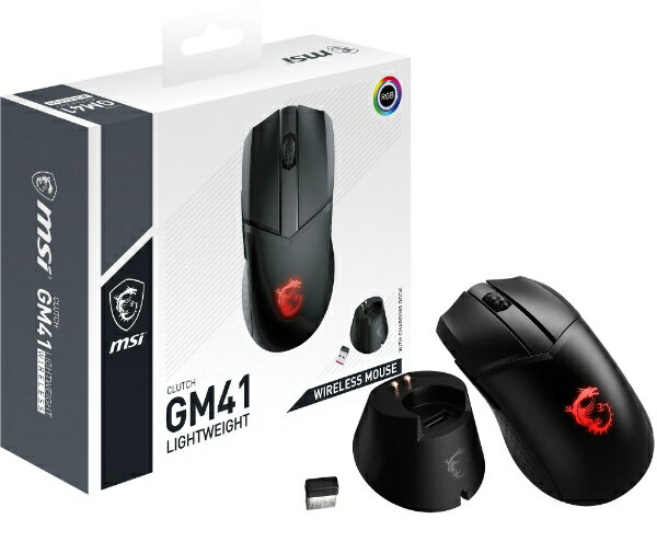 MSI｜エムエスアイ ゲーミングマウス＋充電ドッグ CLUTCH GM41 LIGHTWEIGHT WIRELESS ブラック 光学式 /無線(ワイヤレス) /6ボタン /USB