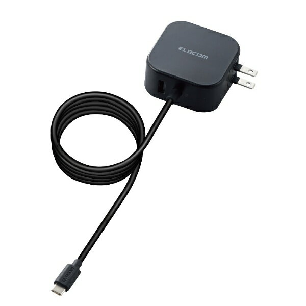 エレコム｜ELECOM USB Type-C 充電器 PD対応 合計出力32W タイプA ×1 Type C ケーブル 一体型 1.5m 【 iPhone iPad Galaxy Xperia AQUOS OPPO Android各種 Nintendo Switch 他 】 ACアダプター コンセント ブラック MPA-ACCP19BK [USB Power Delivery対応 /20W]