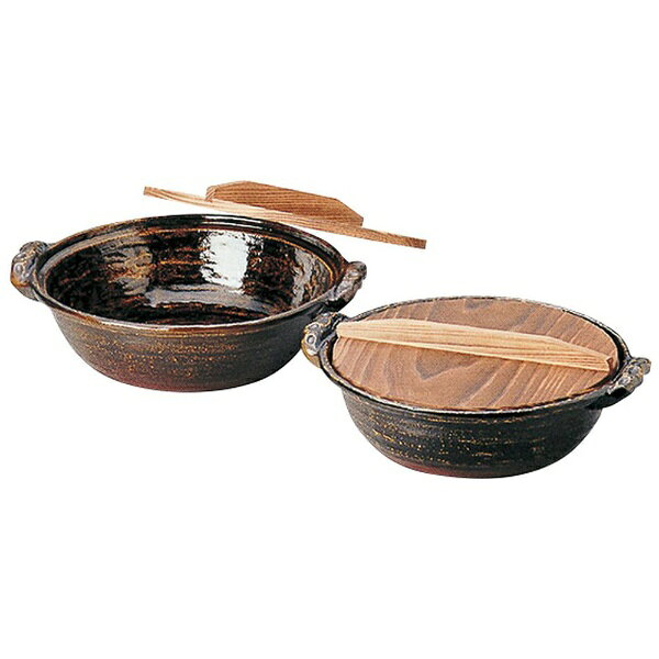 砺波商店｜Tonami Shouten 電磁用土鍋（黒アメ釉）18cm・焼杉木蓋 35143