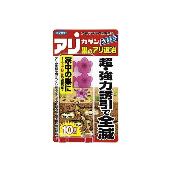 ●アリの生態を知り尽くしたエサと容器設計で、アリを巣ごと退治するアリ用殺虫剤です。●アリが好む糖分やたんぱく質をたっぷり配合したエサで、いろいろな種類のアリに対応します。●容器はアリが侵入しやすい、段差や傾斜を減らした設計で、容器内にはすべり止め加工も施しています。●あちこち置ける10個入りで、いろいろな場所に置くことでアリとの遭遇率アップ。●容器の中のエサをアリが巣に持ち帰り、巣ごと全滅させます。●サイズ： 22.2×12.4×3.2cm●重量： 約50g●適用害虫クロアリ、アカアリ、アルゼンチンアリ、●有効成分： フィプロニル