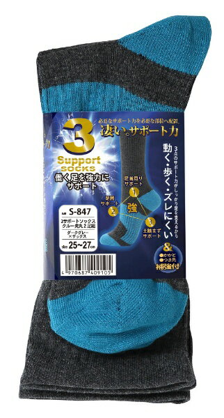 おたふく手袋｜OTAFUKU GLOVE S-847 3Sソックスクルー 先丸2P D灰xサックス