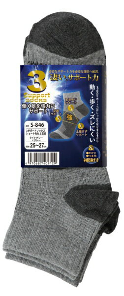 おたふく手袋｜OTAFUKU GLOVE S-846 3Sソックスショート先丸2P ライト灰x灰