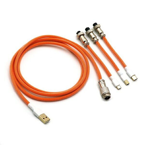 Kraken Keyboards｜クラーケンキーボード キーボードケーブル [USB-C＋micro USB＋mini USB ⇔ USB-A(PC側) /1.65m] オレンジ kk-aviator-cable-orange