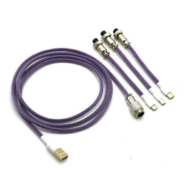Kraken Keyboards｜クラーケンキーボード キーボードケーブル [USB-C＋micro USB＋mini USB ⇔ USB-A(PC側) /1.65m] パープル kk-aviator-cable-purple