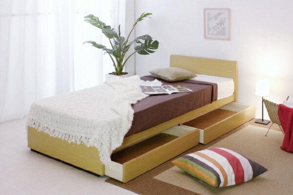 友澤木工｜TOMOZAWA 【フレーム&マットレス】引出付パネル付ベッド 圧縮ポケット&ボンネルマットレス付（シングルサイズ/ナチュラル）【キャンセル・返品不可】 【代金引換配送不可】