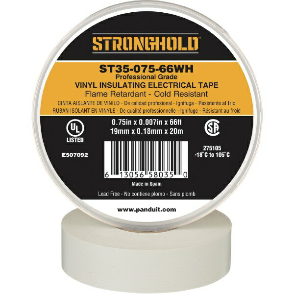 パンドウイット｜PANDUIT ストロングホールドStrongHoldビニールテープ耐熱・耐寒・難燃プロ仕様グレード白幅19．1mm長さ20mST35?075?66WH ST35-075-66WH3735