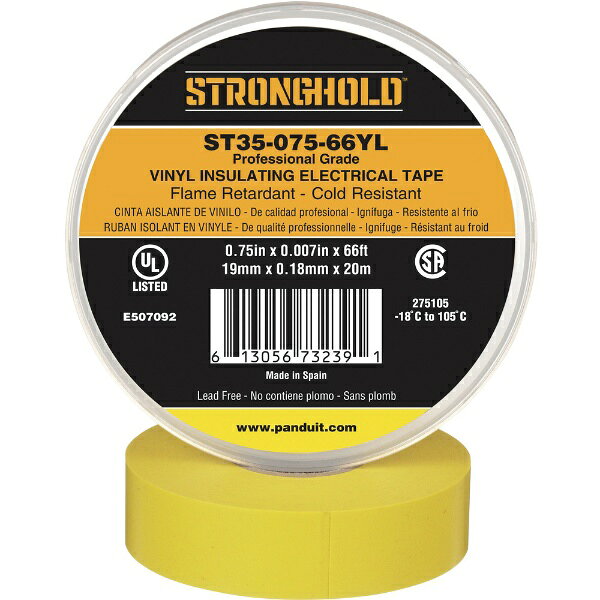 パンドウイット｜PANDUIT ストロングホールドStrongHoldビニールテープ耐熱・耐寒・難燃プロ仕様グレード黄幅19．1mm長さ20mST35?075?66YL ST35-075-66YL3735