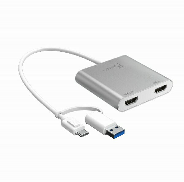 j5 create｜ジェイファイブクリエイト 映像変換アダプタ [USB-C＋USB-A オス→メス HDMIx2] 4K対応 シル..