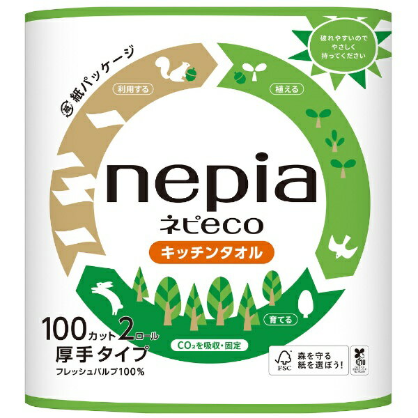 王子ネピア｜nepia ネピECO キッチンタオル 2ロール100カットのサムネイル