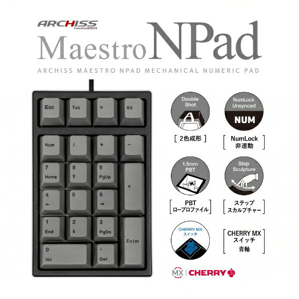 ARCHISS｜アーキス テンキー Maestro NPad(CHERRY MX 青軸 Windows11対応) AS-TKM21/CGB 有線 /USB