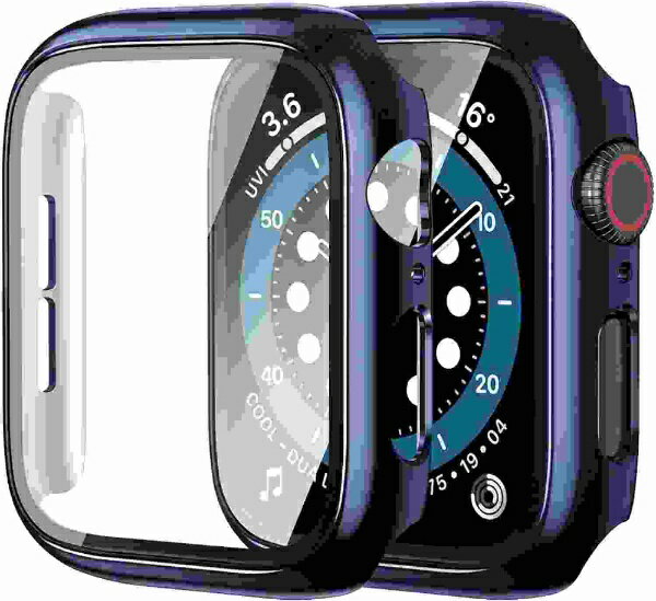 アイキューラボ｜iQ Labo Apple Watch 41mm用 液晶ガラス付き　PCカバー　メタリック　ブルー AW-GLPCM41-BL