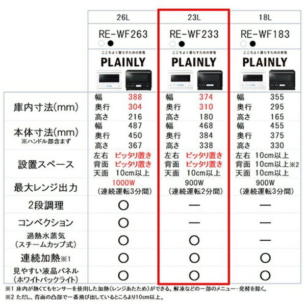 シャープ｜SHARP 過熱水蒸気オーブンレンジ PLAINLY ブラック RE-WF233-B [23L]